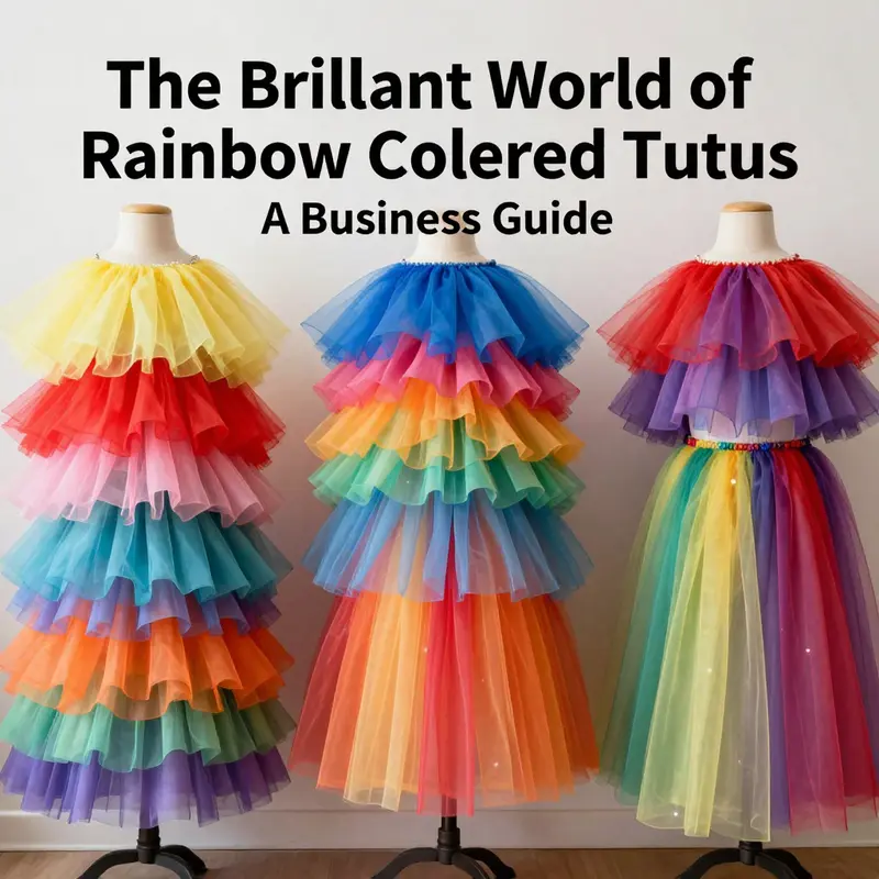 Diverse designs of rainbow tutus highlighting their layers and vibrant hues.
