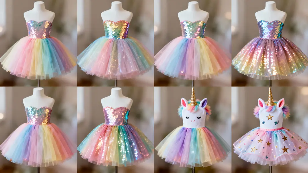 A vibrant display of rainbow tutu dresses showcasing their unique features and design elements.