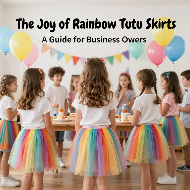 The layered tulle construction of a rainbow tutu skirt, illustrating its colorful design and volume.