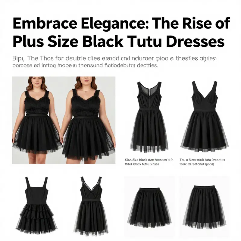 A stunning plus size model exuding confidence in a black tutu dress amidst a natural backdrop.