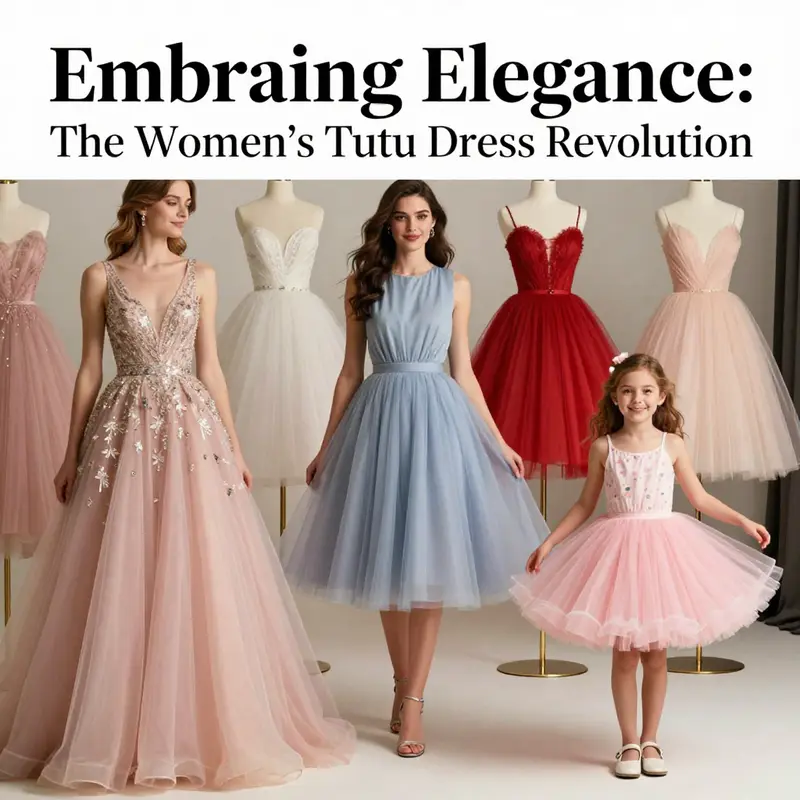 A showcase of diverse styles of women’s tutu dresses, emphasizing their versatility for different occasions.