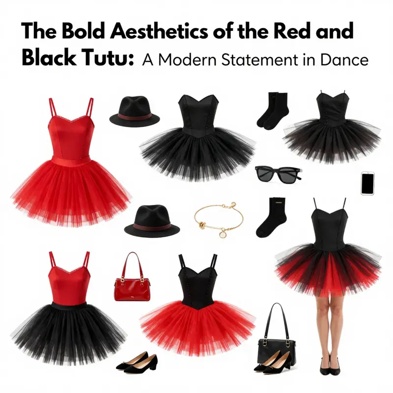 The captivating design elements of a red and black tutu, symbolizing elegance and modernity.