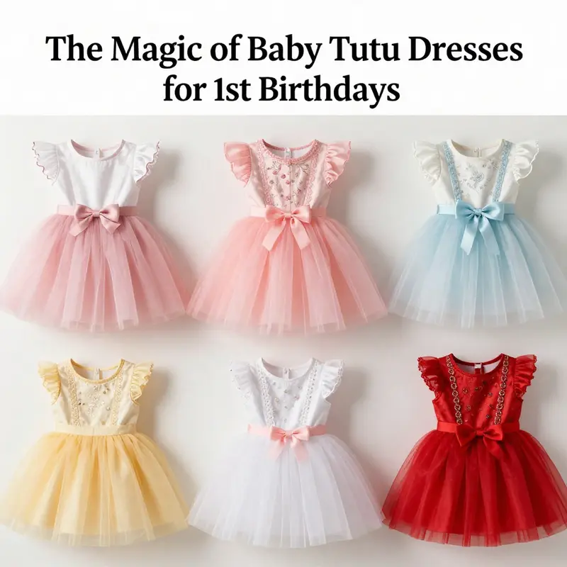 A vibrant assortment of stylish baby tutu dresses designed for 1st birthday celebrations.