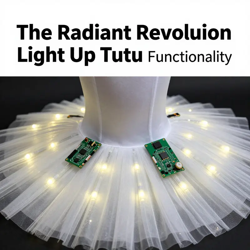 An array of creatively designed light-up tutus illuminating a stage, exemplifying artistry in modern dance wear.