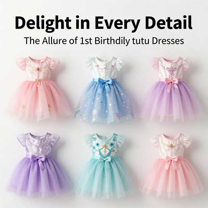 A stunning 1st birthday tutu dress showcasing its intricate design elements.