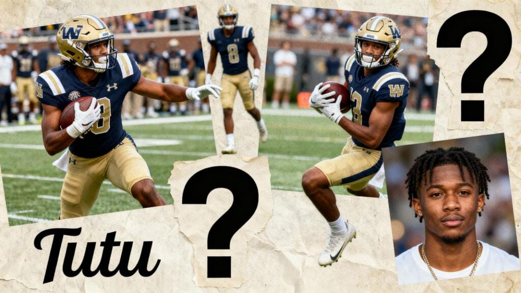 A creative collage featuring Tutu Atwell in action alongside question marks, illustrating the enigmatic nature of his relationship status.