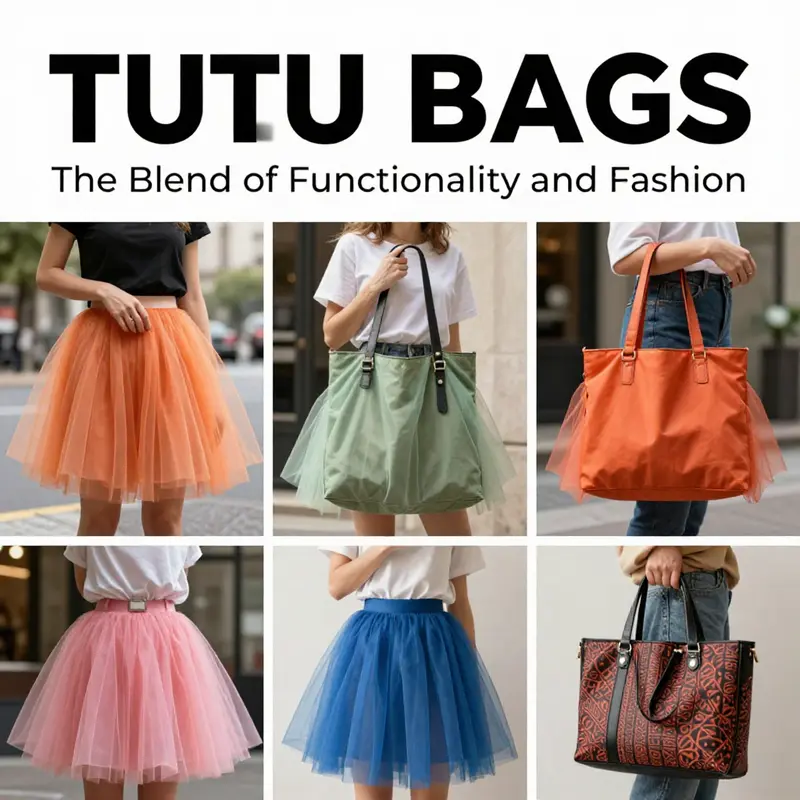 A vibrant collage of various tutu bags illustrating their design, functionality, and appeal.