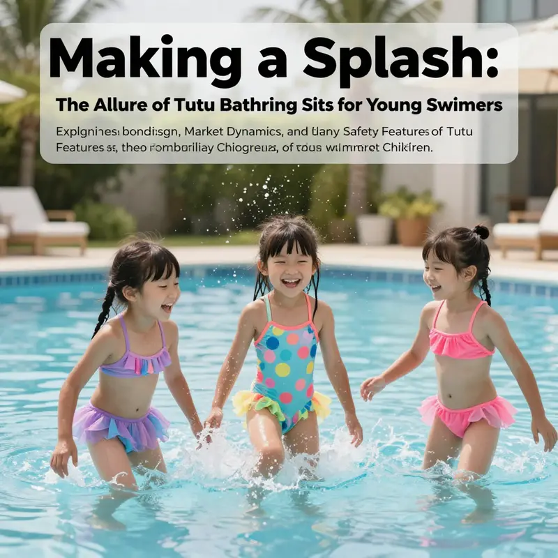A joyful scene at a pool, showcasing children in colorful tutu bathing suits, embodying summer fun and swim safety.