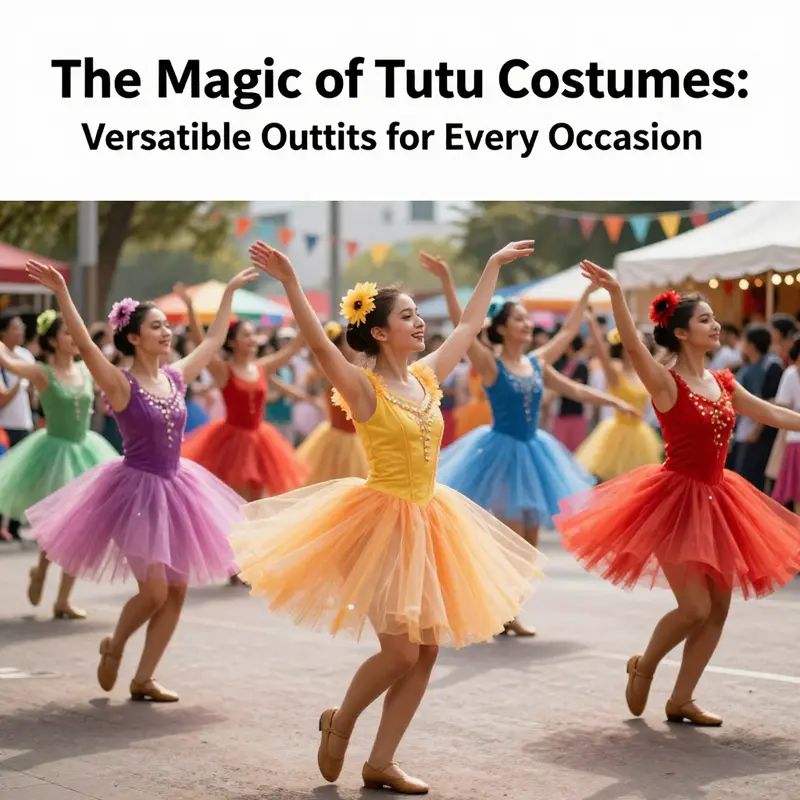 A group of dancers in colorful tutu costumes celebrating creativity and performance in a vibrant setting.
