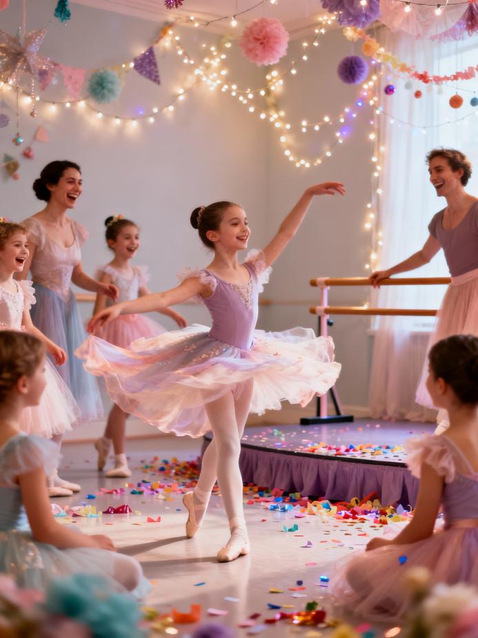 A vibrant and whimsical illustration featuring ballet elements and tutu cute aesthetics, reflecting the charm of the concept.