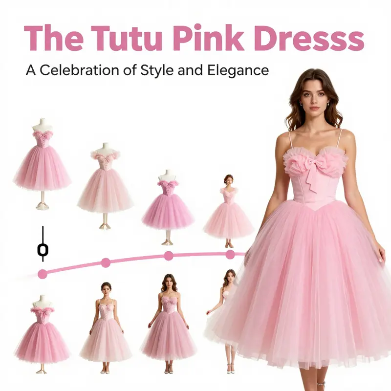 A visual timeline of the tutu pink dress through the ages, illustrating its evolution and significance.
