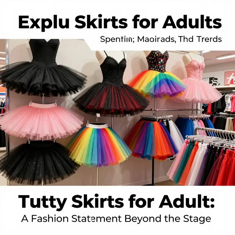 A colorful assortment of adult tutu skirts featuring various styles and materials for different occasions.