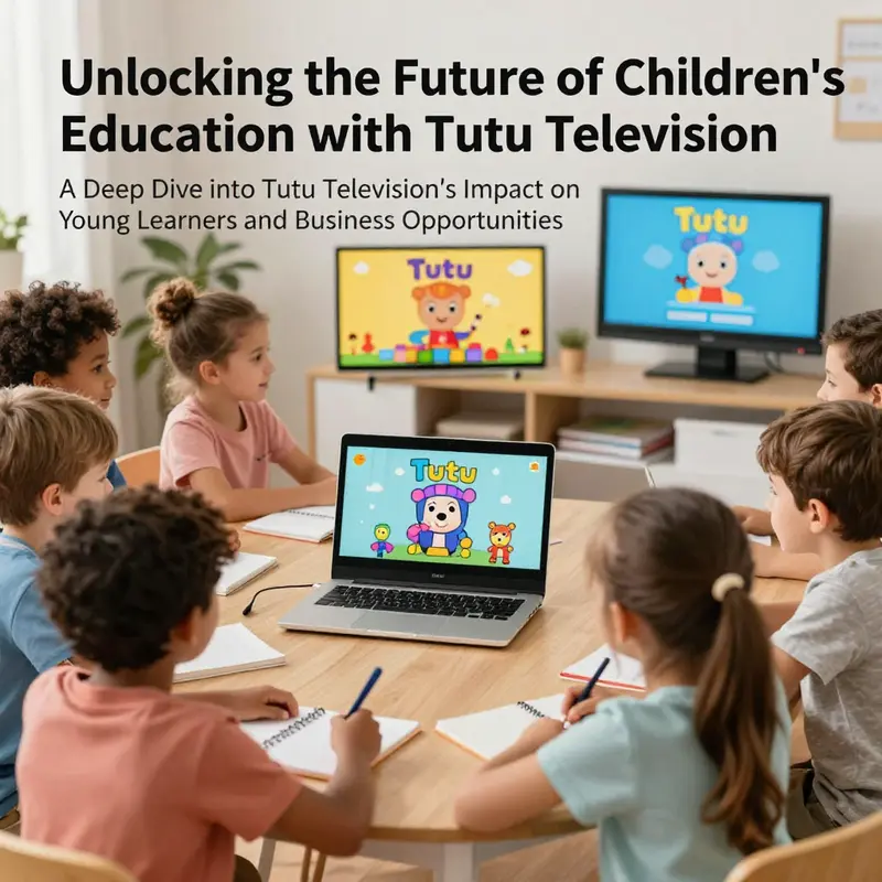 A vibrant and colorful scene of children learning joyously through educational videos on Tutu Television.
