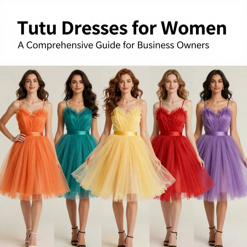 A group of women joyfully wearing various colorful tutu dresses, representing the beauty and appeal of women's fashion.