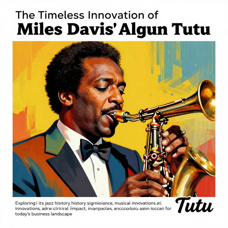 A colorful artistic representation of Miles Davis embodying the innovative spirit of the Tutu album.
