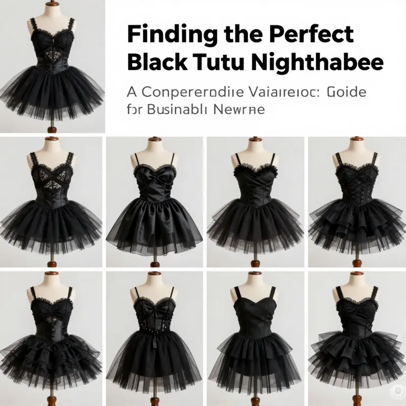 A clothing store displaying an array of black tutus, highlighting local retail options.