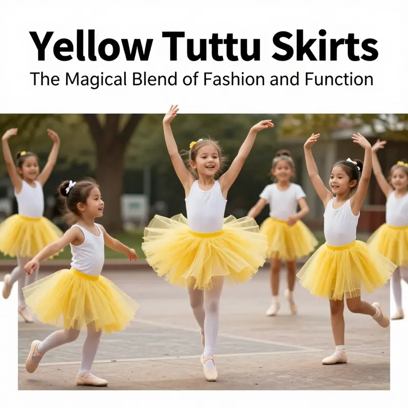 A showcase of both children and adults in yellow tutu skirts, highlighting the trend’s broad appeal in various environments.