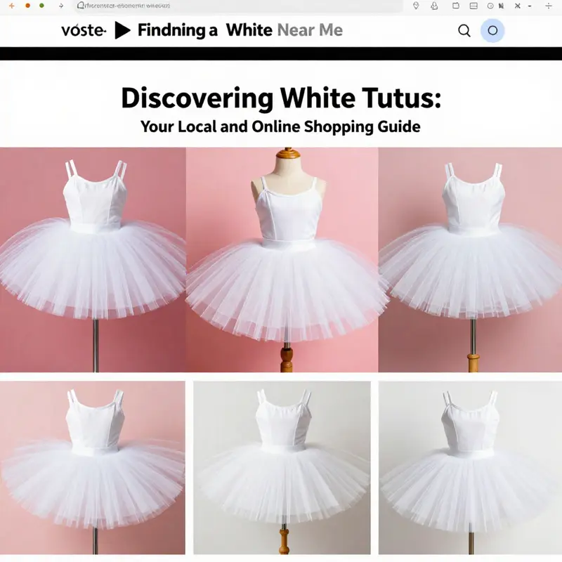 A diverse range of white tutus showcased on an online shopping site.