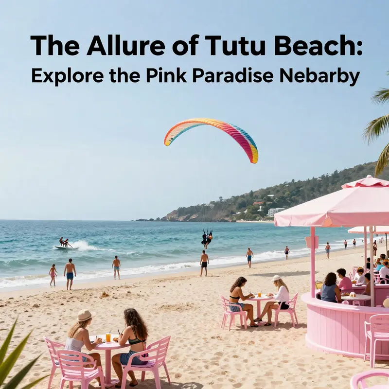 A picturesque view of Tutu Beach showcasing its stunning pink sand and vibrant ambiance.