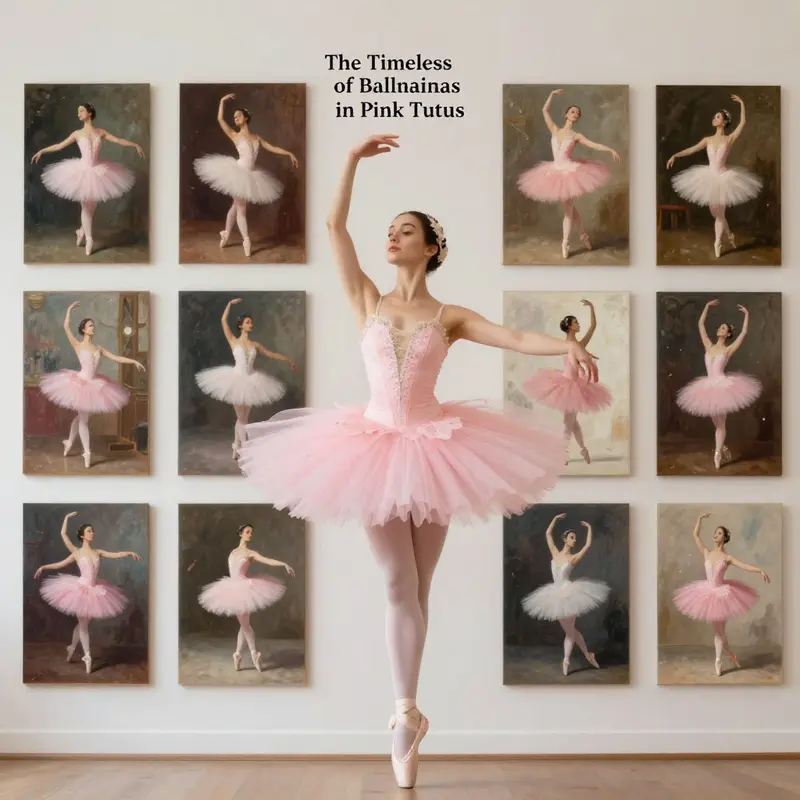 A visual representation of the evolution of the ballerina in pink tutus from classic to modern interpretations.
