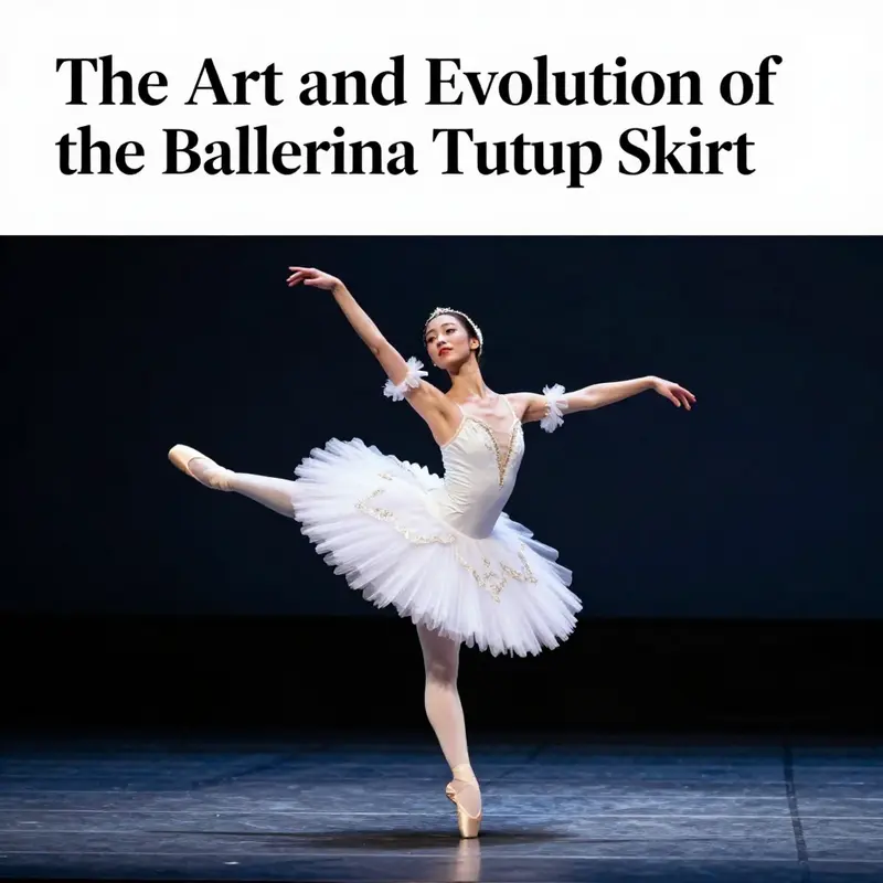 A ballerina in a classic white tutu gracefully dancing on stage, highlighted by dramatic lighting.