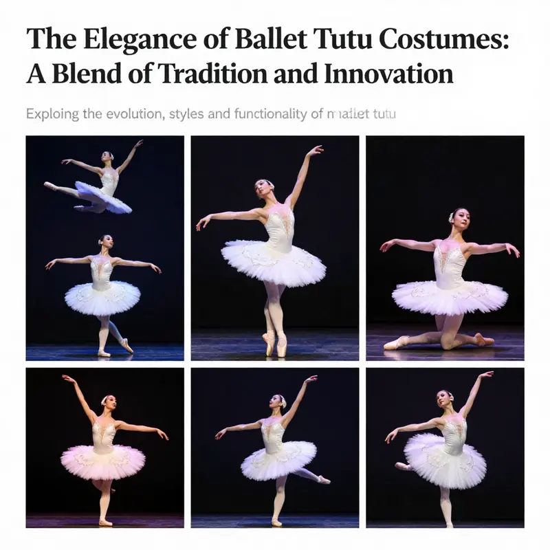 A montage of dancers wearing different styles of ballet tutus in a theatrical performance setting.