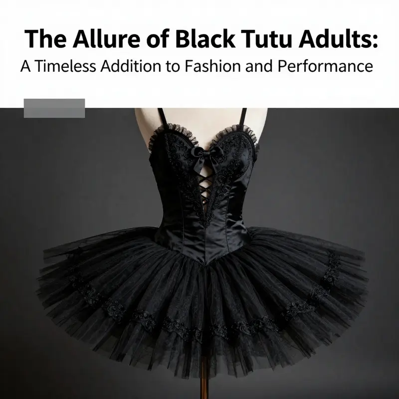 Elegant black tutu adult displayed against a striking backdrop, showcasing its design and details.