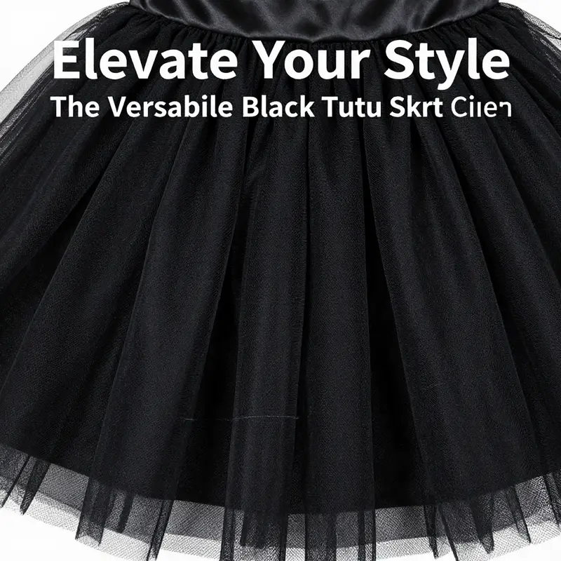 A collection of black tutu skirts exhibiting various designs and styles suited for women.