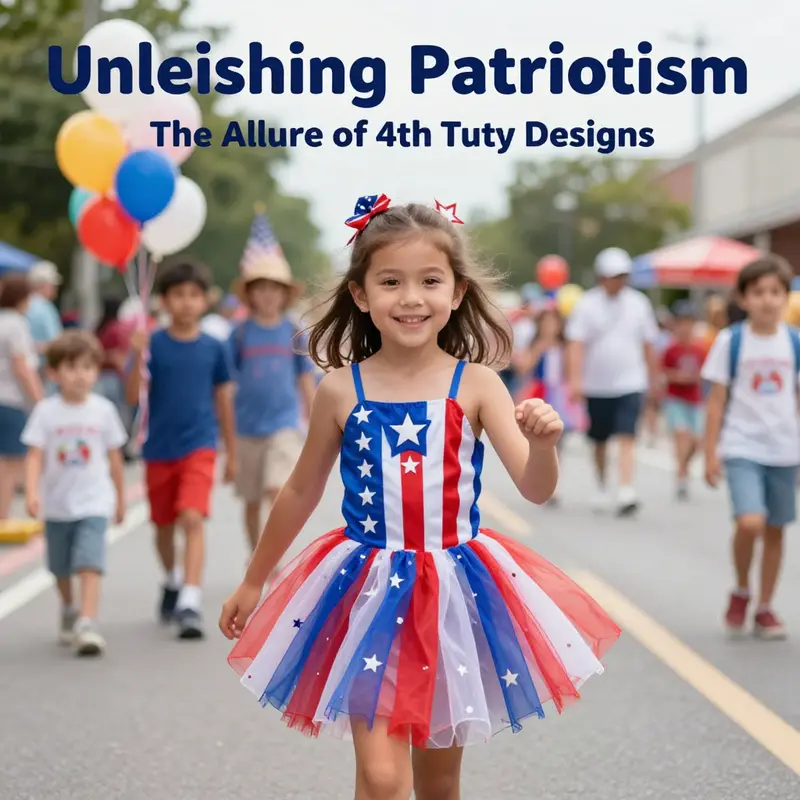 A young girl celebrates Independence Day in a festive red, white, and blue tutu.
