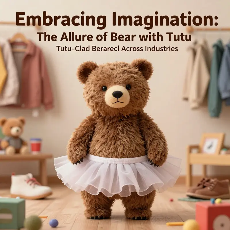 A playful bear dressed in a tutu, embodying the theme of creativity and fun in toys and fashion.