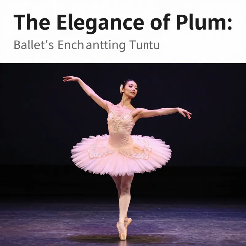 A ballet dancer performing in a plum tutu under soft stage lights, embodying grace and artistry.