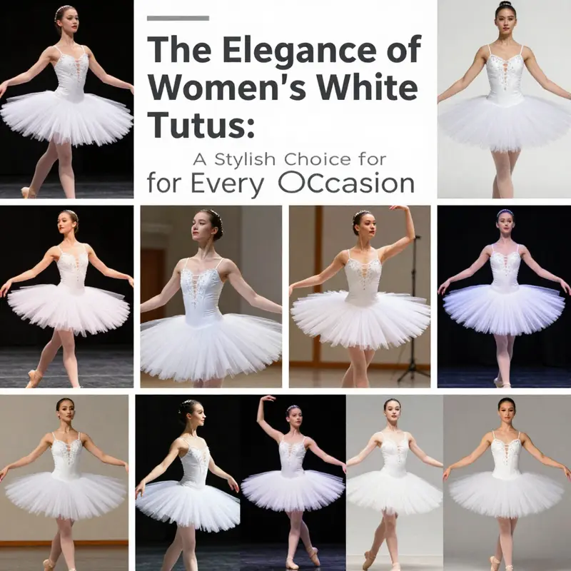 A diverse array of women in white tutus at events, highlighting the garment's charm and fashionable appeal.