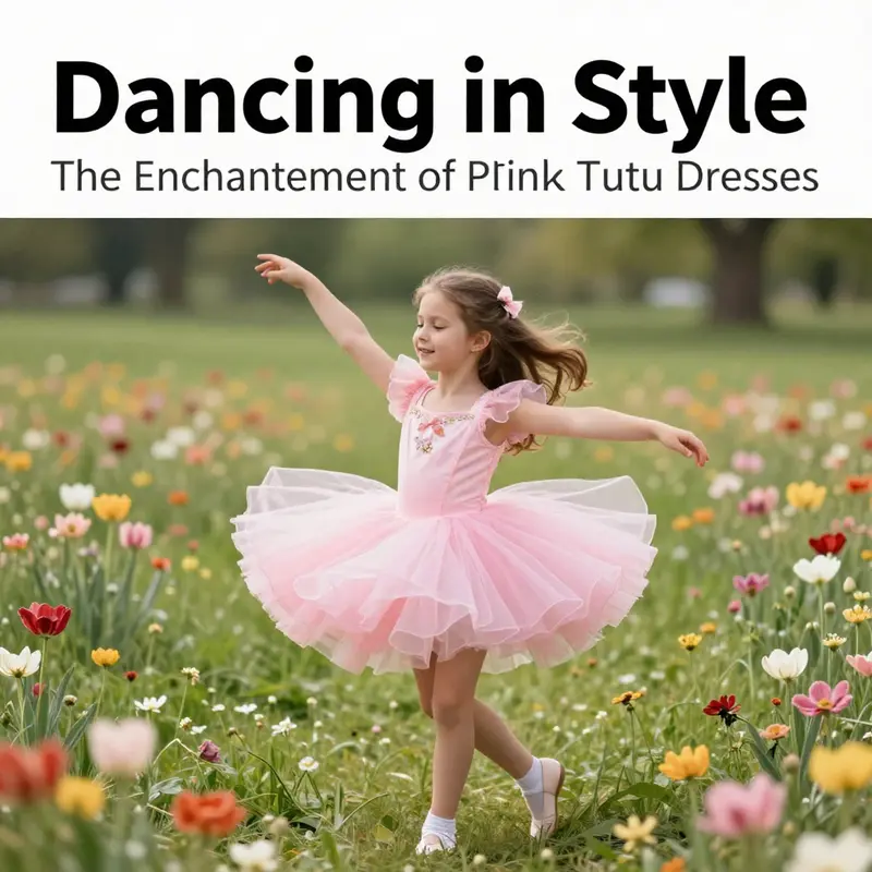 A girl in a pink tutu dress happily dancing in a vibrant flower field, embodying the spirit of childhood.