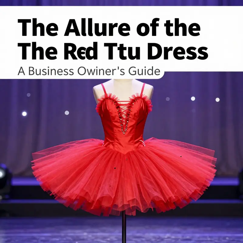 A striking red tutu dress showcased in a stage setting, highlighting its elegance.