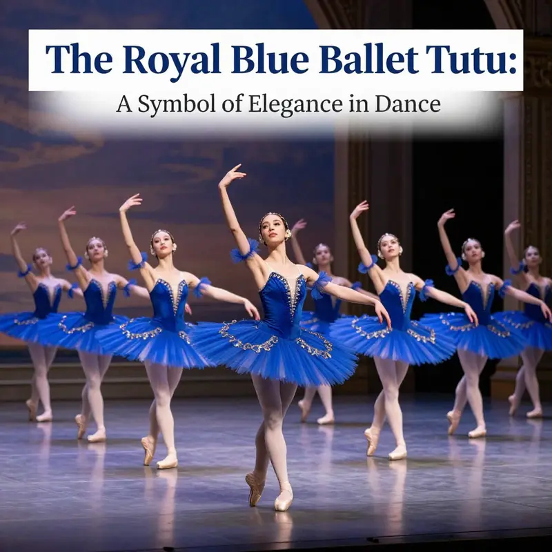 A group of ballet dancers in royal blue tutus performing on stage, reflecting the elegance of ballet.