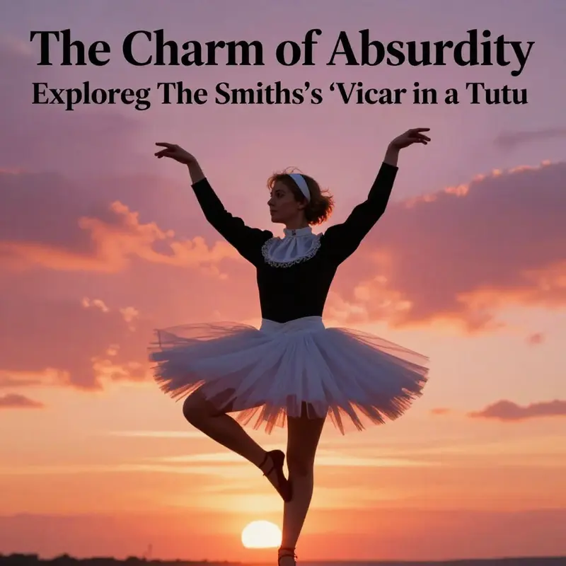 A whimsical scene of a vicar dancing in a tutu at sunset, symbolizing individuality and expression.