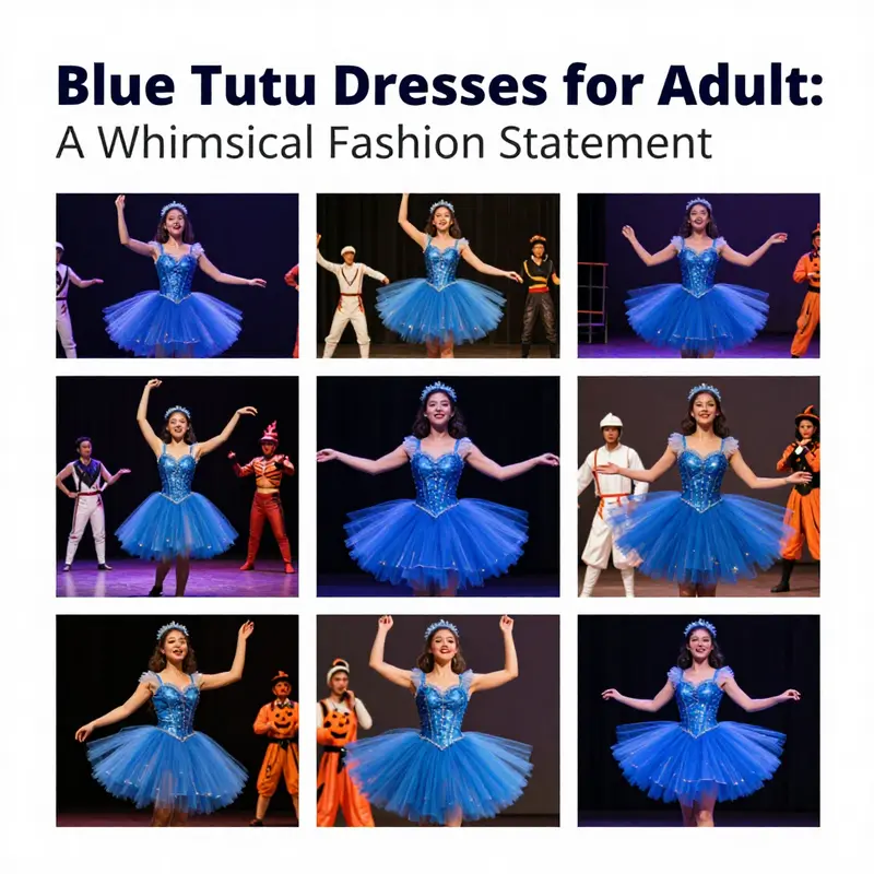 Adults reveling in the joyful allure of blue tutu dresses at a themed party.