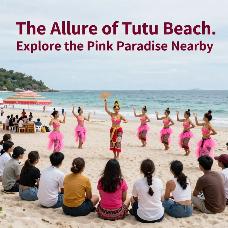 A picturesque view of Tutu Beach showcasing its stunning pink sand and vibrant ambiance.