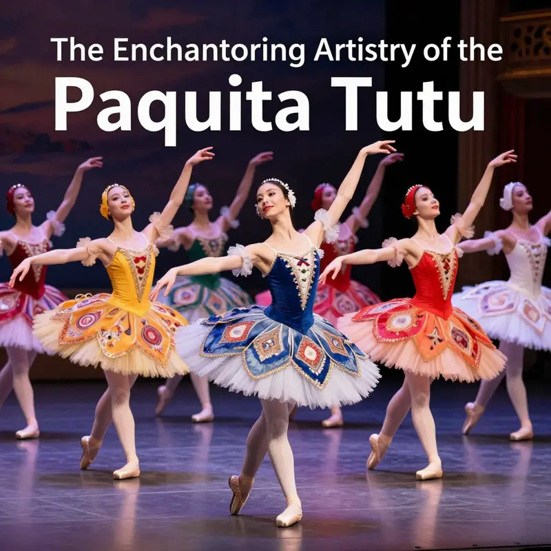 Dancers showcasing the vivid and ornate designs of Paquita tutus during a performance.