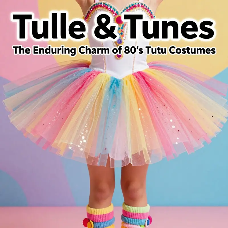A vibrant collection of 80’s tutu costumes reflecting the decade’s diverse cultural influences.