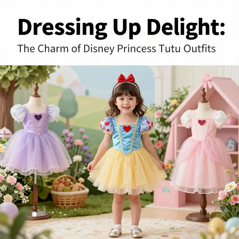 A young girl joyfully wears a Disney Princess tutu outfit, highlighting the balance of playful style and practical design.
