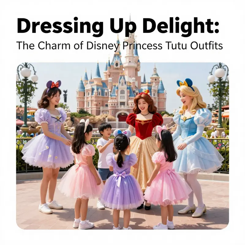 A young girl joyfully wears a Disney Princess tutu outfit, highlighting the balance of playful style and practical design.