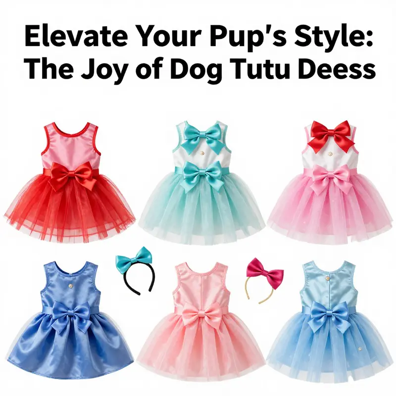 Various styles of dog tutu dresses, illustrating their design elements and vibrant fabrics.