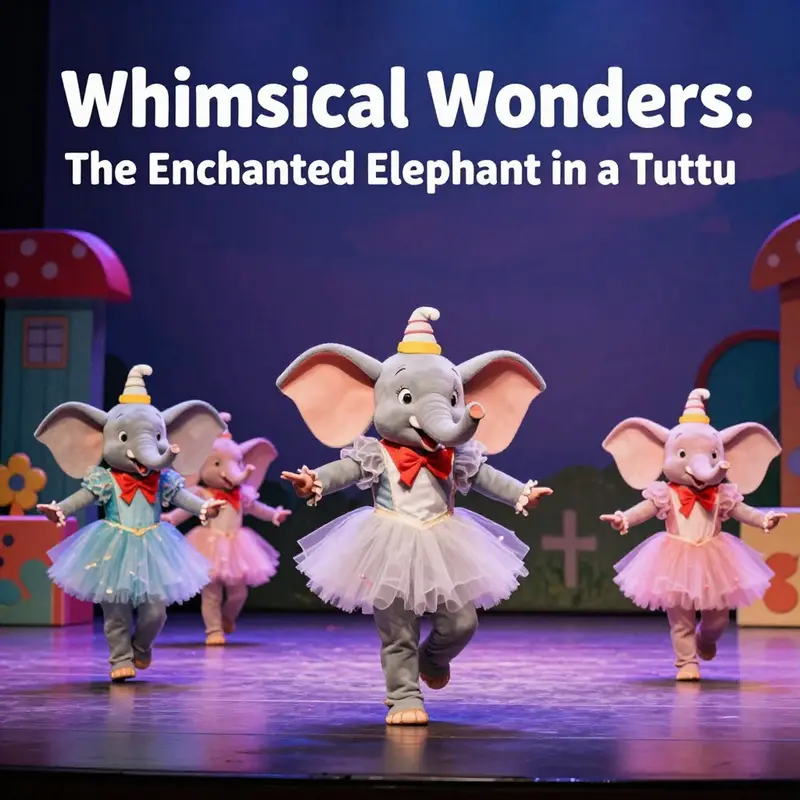 An illustration showcasing the joyful concept of an elephant in a tutu interacting with children, symbolizing creativity in literature.