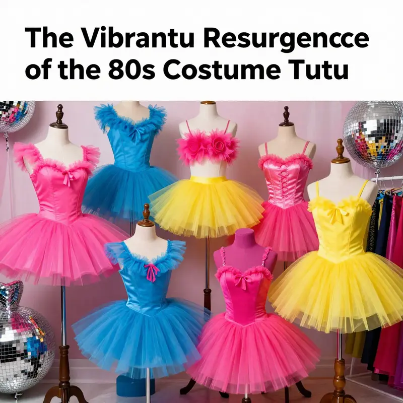 A colorful array of 80s costume tutus embodying the decade’s unique fashion.