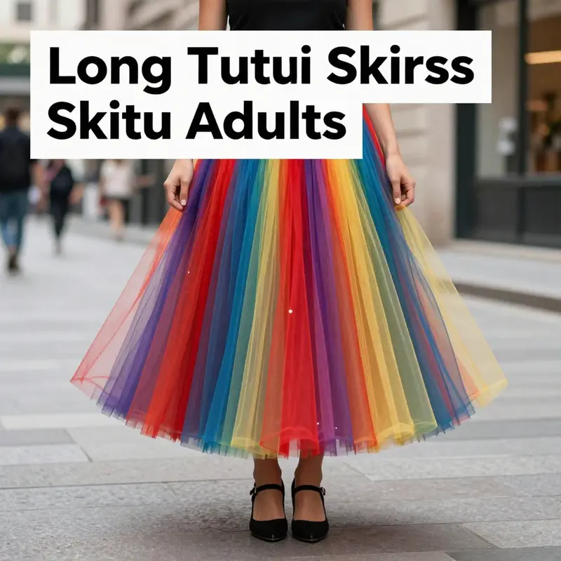 A vibrant urban look featuring an adult wearing a stylish long tutu skirt.