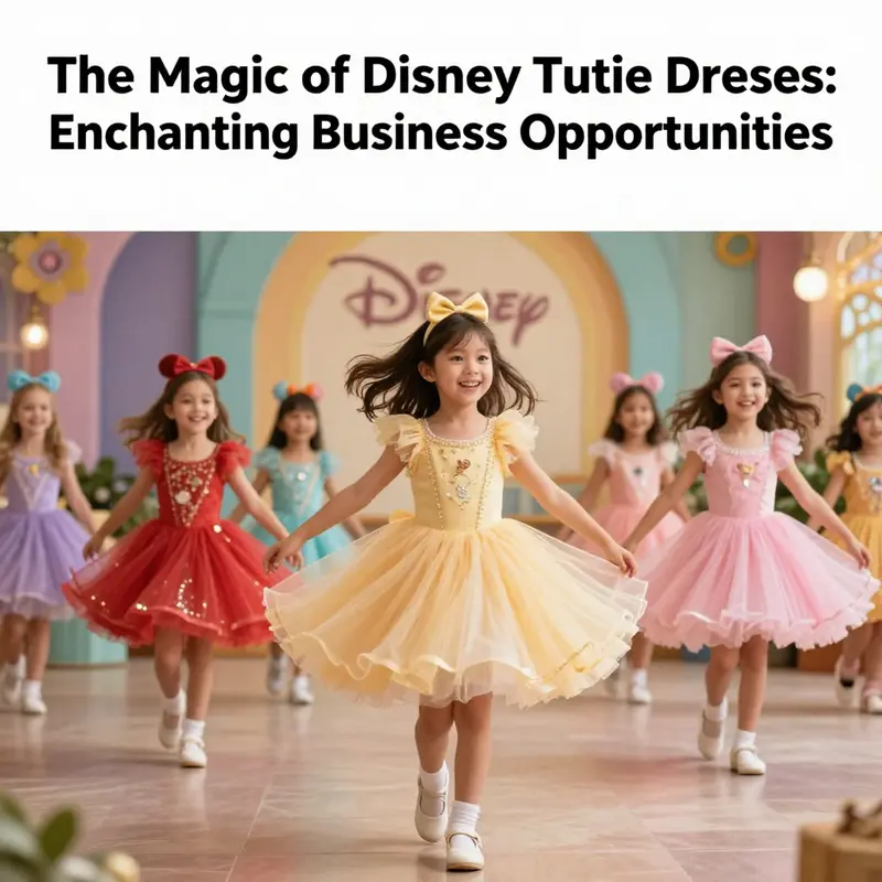Children wearing Disney tutu dresses in a festive environment, showcasing joy and enchantment.