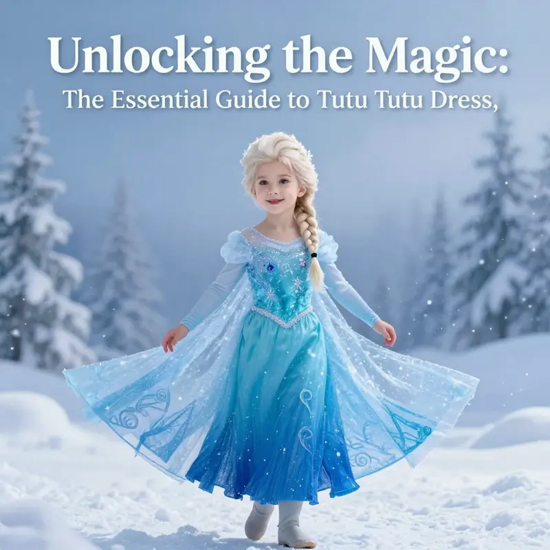 Little girl joyfully twirling in a Frozen Tutu Dress, surrounded by a snowy landscape.