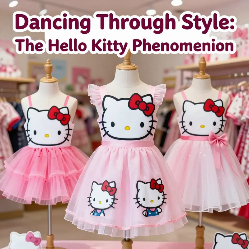 An attractive display of Tutu Hello Kitty dresses on mannequins in a bright retail space.