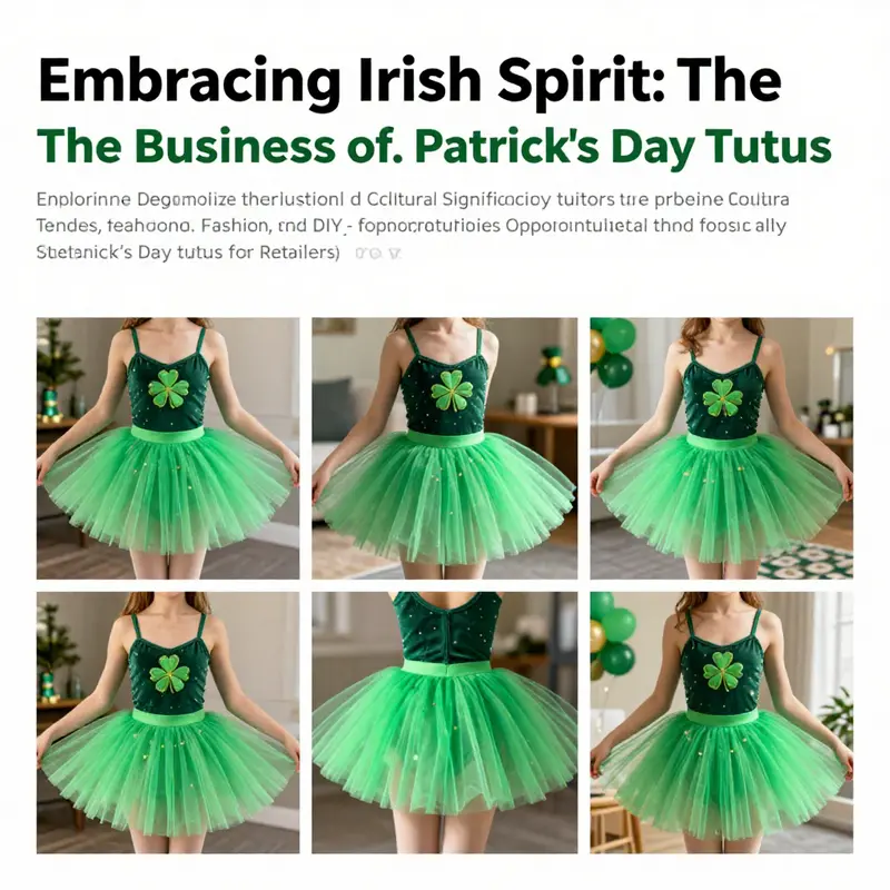 A vibrant montage of St. Patrick's Day tutus in different environments, illustrating their festive and versatile nature.